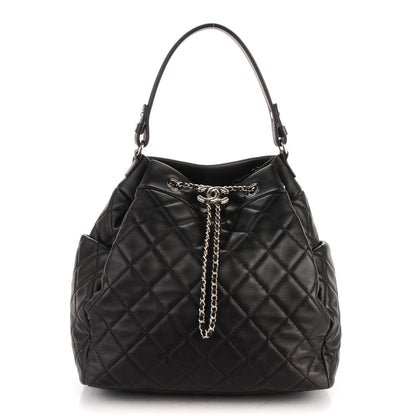 Chanel Lambskin Quilted Large Chain Bucket Bag Black 1 of 6