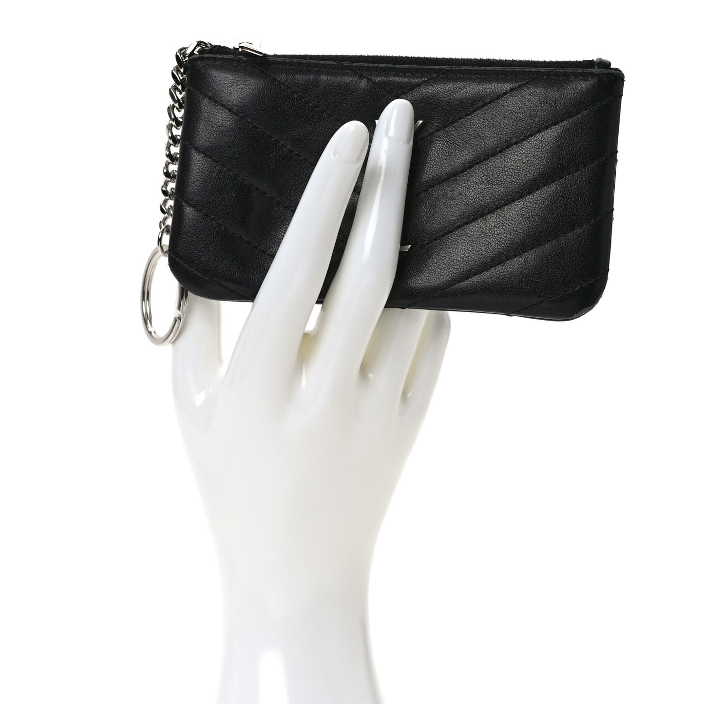 Calfskin Matelasse Monogram Key Pouch Black