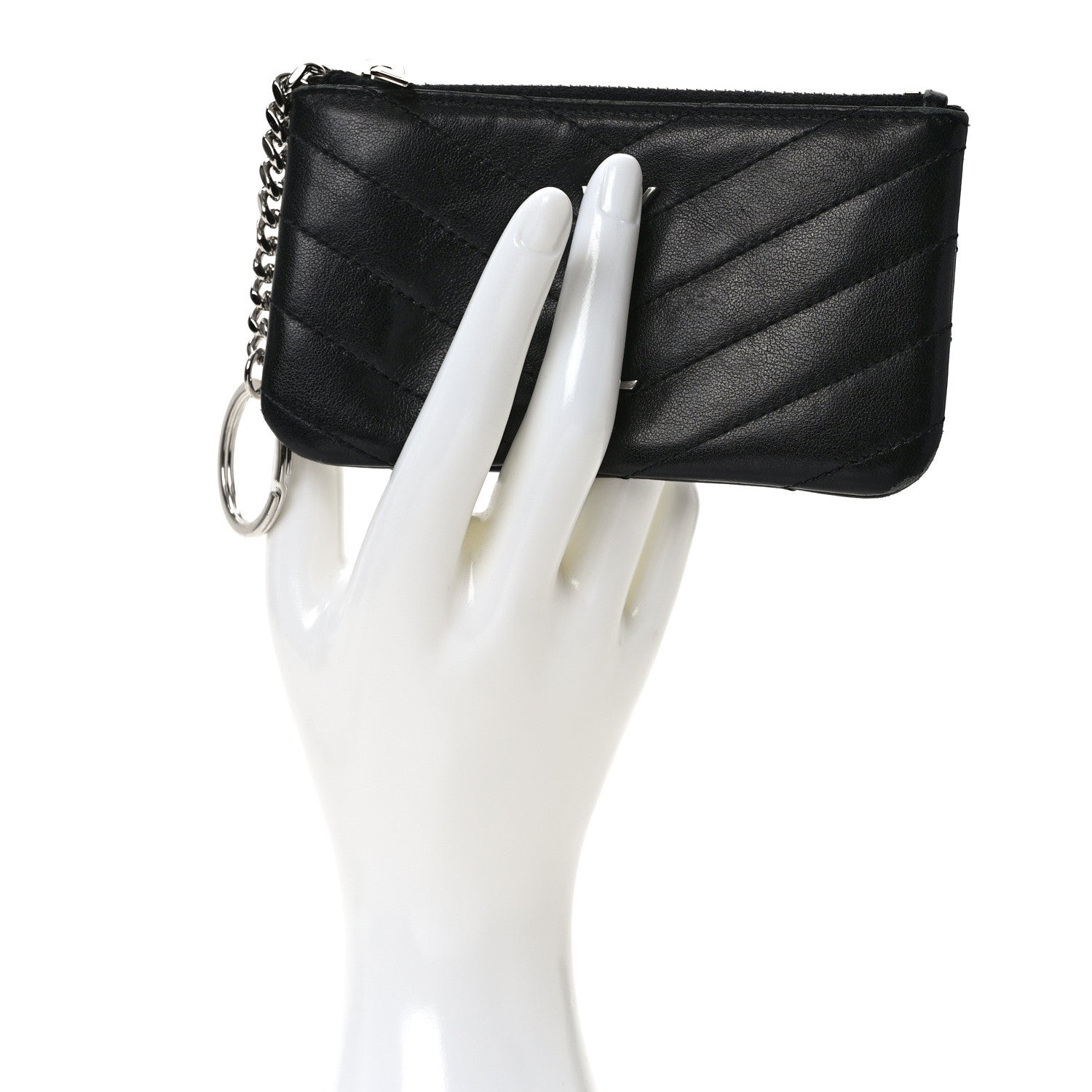 Saint Laurent Calfskin Matelasse Monogram Key Pouch Black 2 of 8