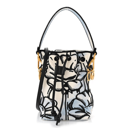 Fendi X JOSHUA VIDES Fabric Flower Clouds Embroidered Mini Mon Tresor Bucket Bag White Celeste Black 1 of 10