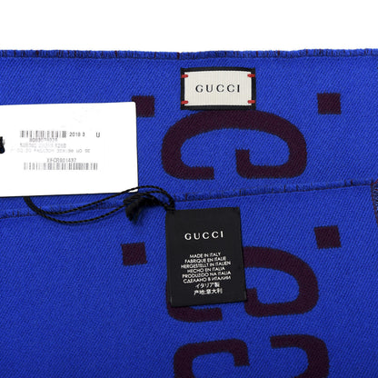 Gucci Wool Silk Monogram Jumbo GG Freedom Scarf Lacquer Blue 3 of 4