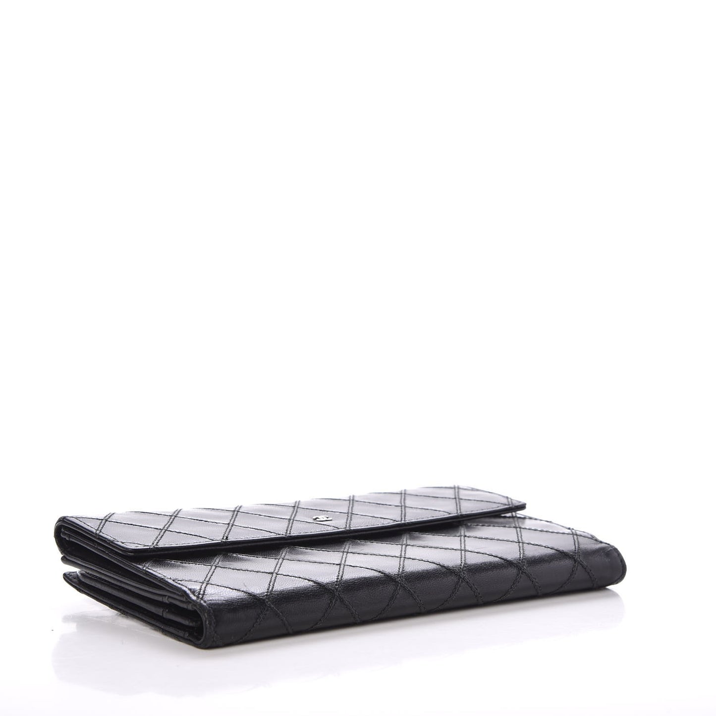 Lambskin Diamond Stitched Flap Wallet Black