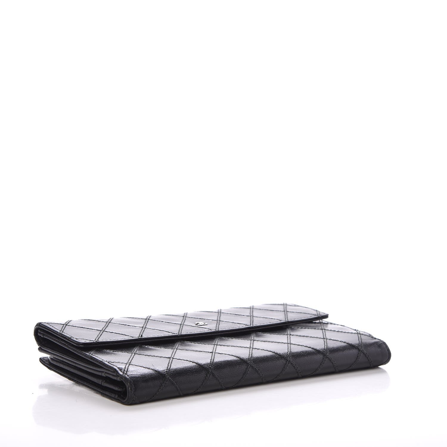 Chanel Lambskin Diamond Stitched Flap Wallet Black 4 of 8