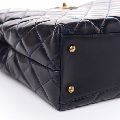 Chanel Calfskin Quilted Large Gold Bar Top Handle Tote Dark Navy Blue 5 of 15
