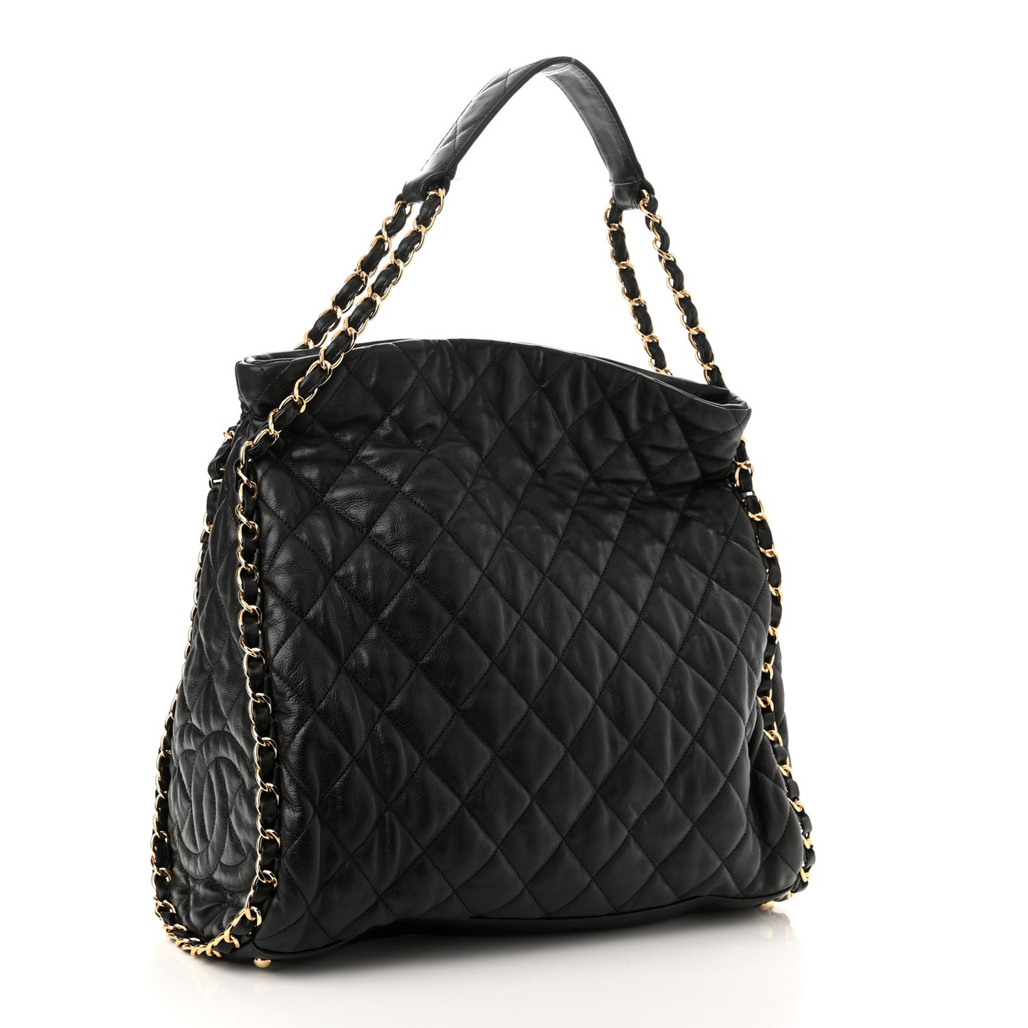 Calfskin Quilted Large Chain Me Hobo Black