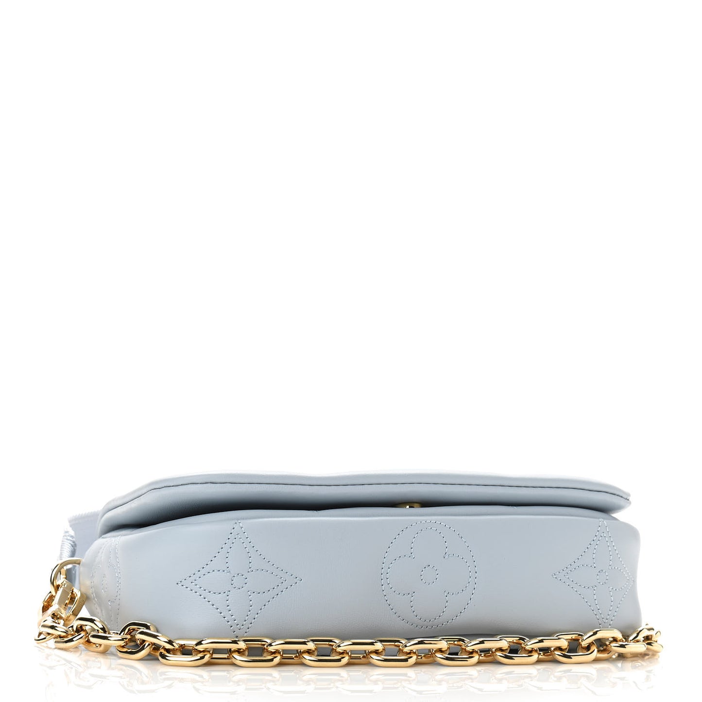 Calfskin Bubblegram Wallet On Strap Ice Blue