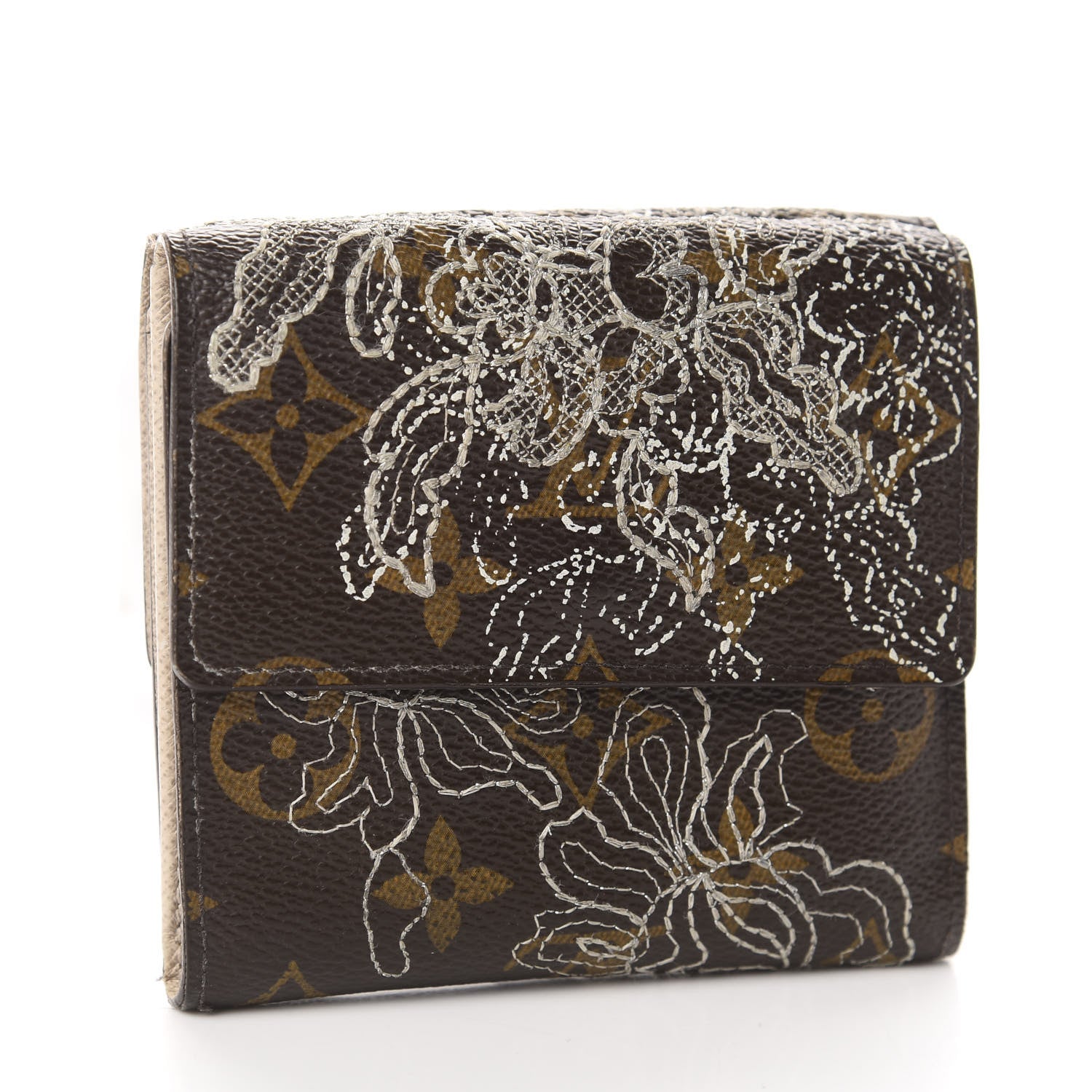 Louis Vuitton Monogram Dentelle Elise Wallet Silver 3 of 11