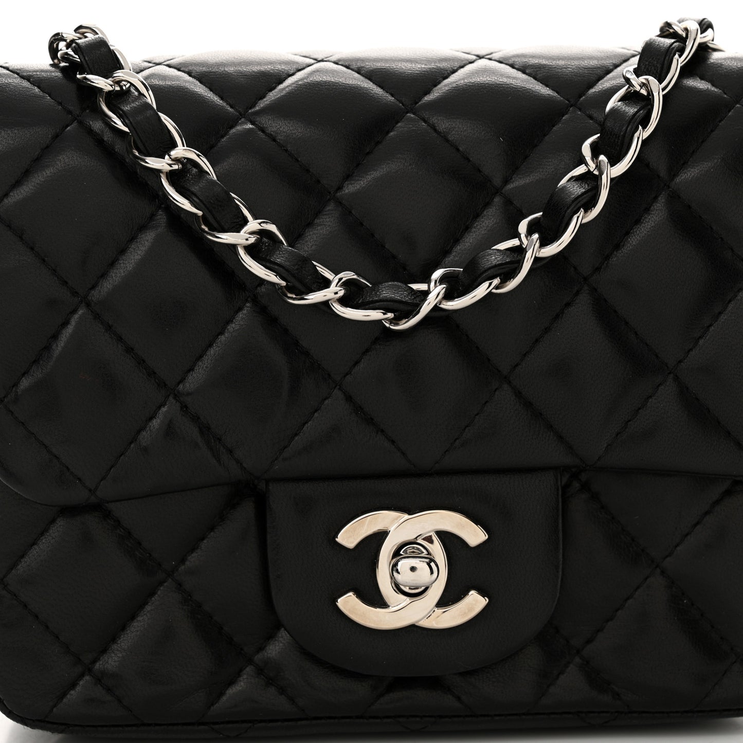 Lambskin Quilted Mini Square Flap Black