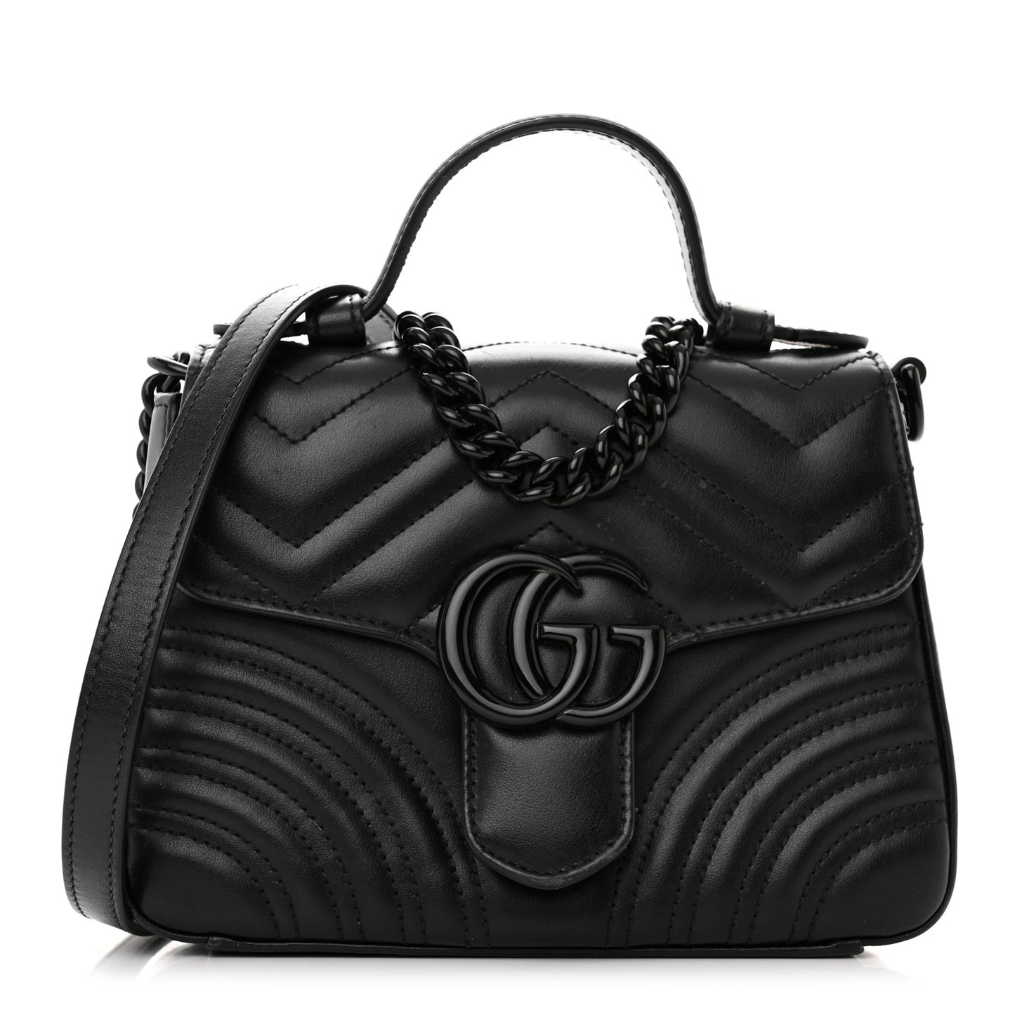 Calfskin Matelasse Monochrome Mini GG Marmont Top Handle Shoulder Bag Black