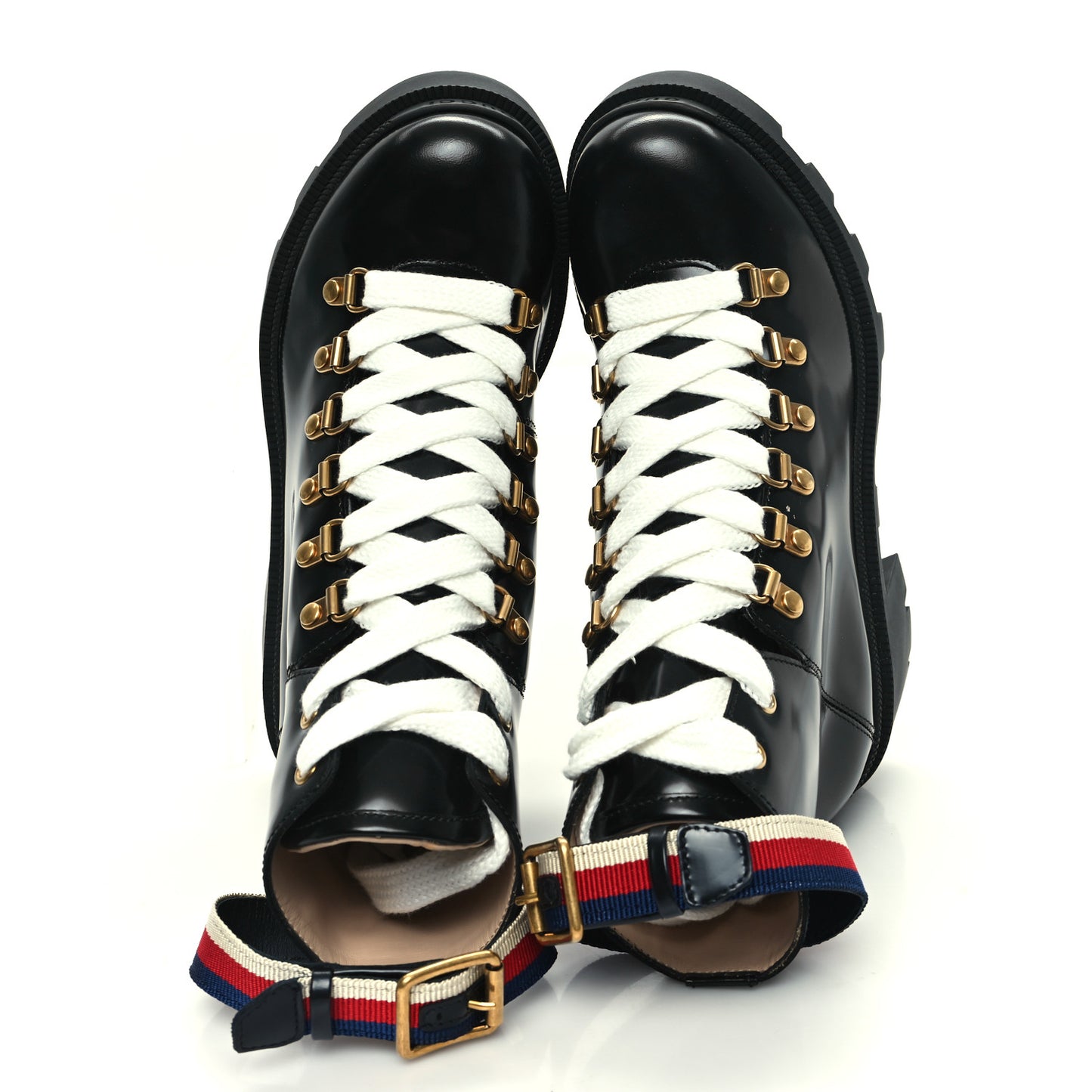 Calfskin Sylvie Web Lace Up Combat Boots 35 Black