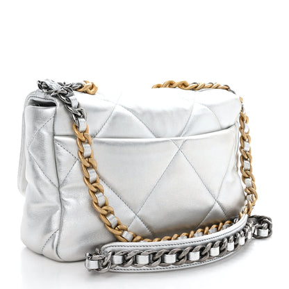Chanel Metallic Lambskin Quilted Medium Chanel 19 Flap Silver 3 of 12