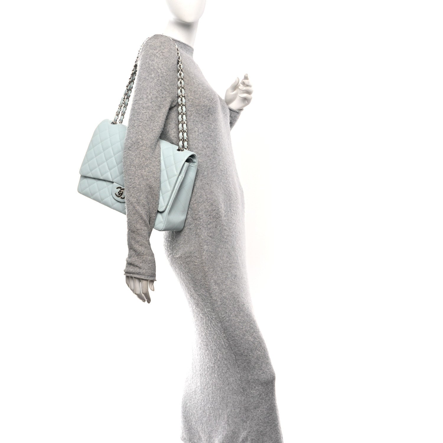 Chanel Caviar Quilted Maxi Double Flap Light Blue 2 of 10