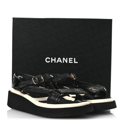 Chanel Lambskin Patent Logo Platform Sandals 39 Black 29 of 30