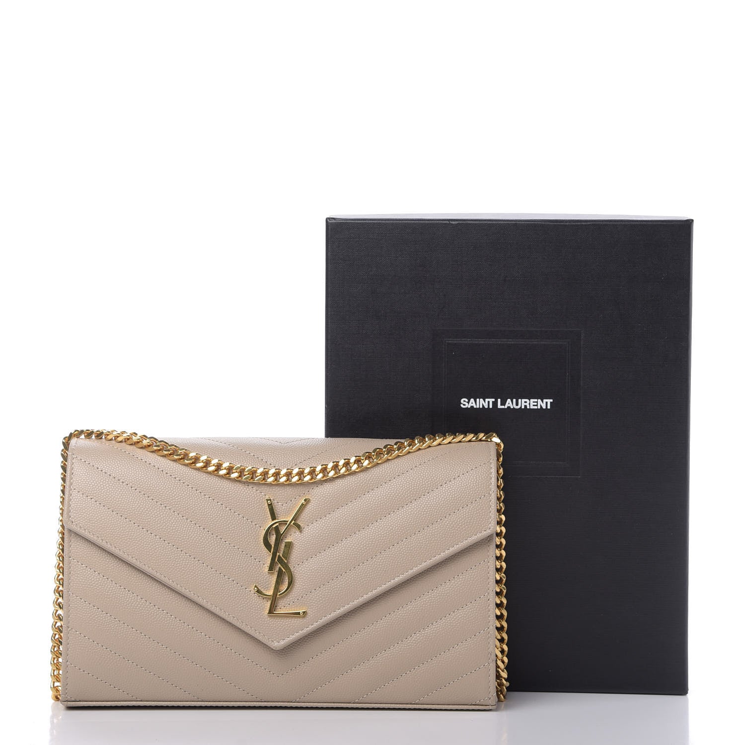 Saint Laurent Grain De Poudre Matelasse Chevron Monogram Chain Wallet Nude Powder 9 of 9