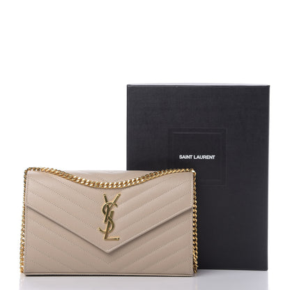 Saint Laurent Grain De Poudre Matelasse Chevron Monogram Chain Wallet Nude Powder 9 of 9