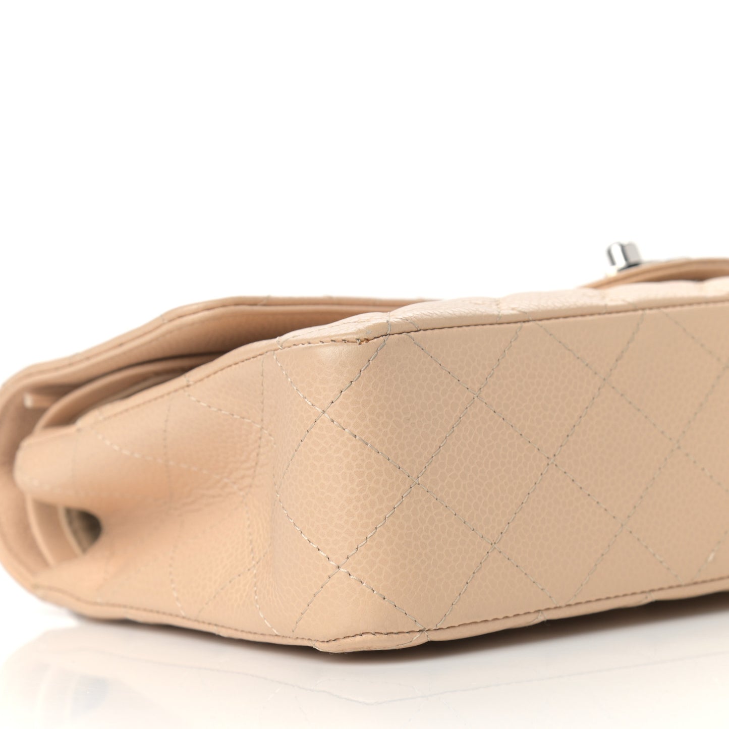Caviar Quilted Medium Double Flap Beige