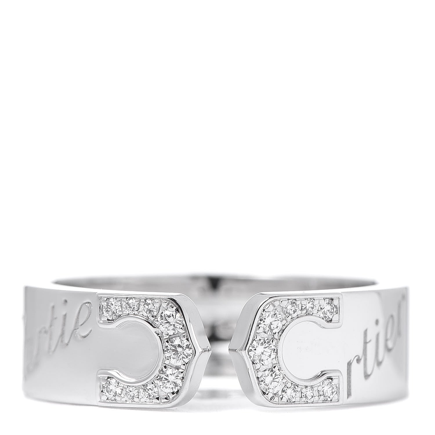 Cartier 18K White Gold Diamond 6mm C De Ring 55 7.25 1 of 5