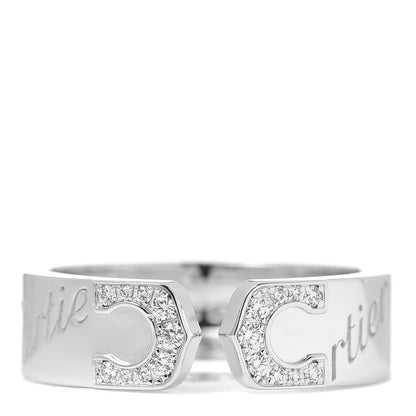 Cartier 18K White Gold Diamond 6mm C De Ring 55 7.25 1 of 5