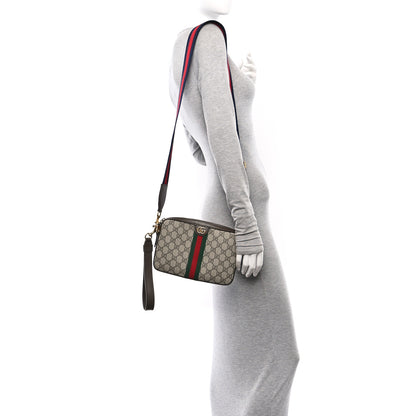 Gucci GG Supreme Monogram Textured Dollar Calfskin Web Ophidia Wristlet Shoulder Bag Beige Ebony New Acero 2 of 11