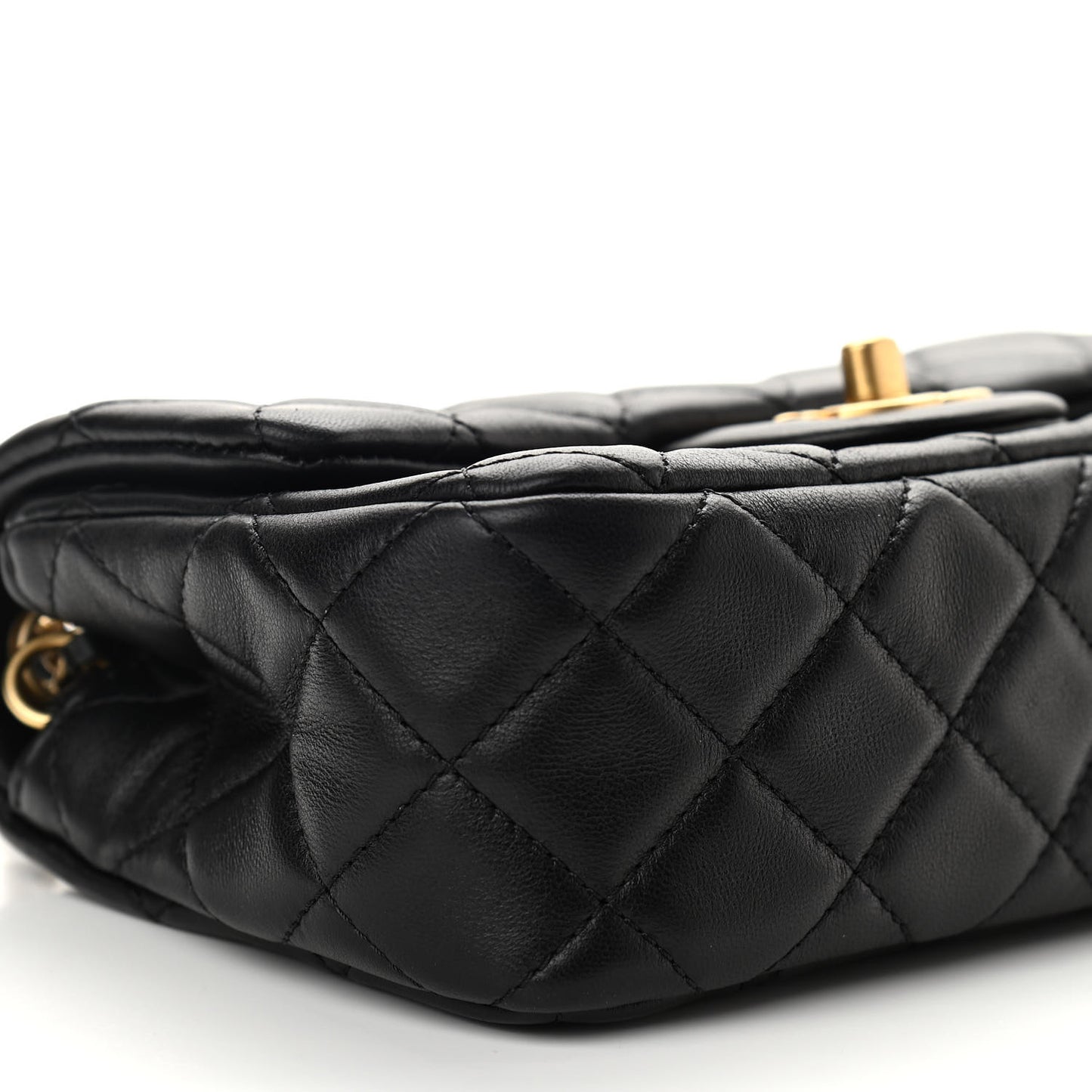 Lambskin Quilted Mini Rectangular Pearl Crush Flap Black