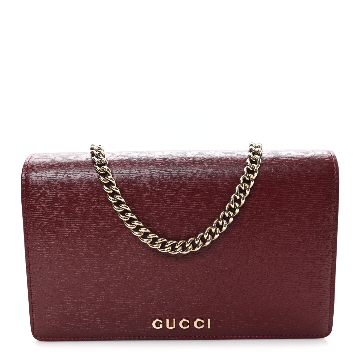 Gucci Textured Calfskin Script Logo Wallet On Chain Rosso Ancora 1 of 10