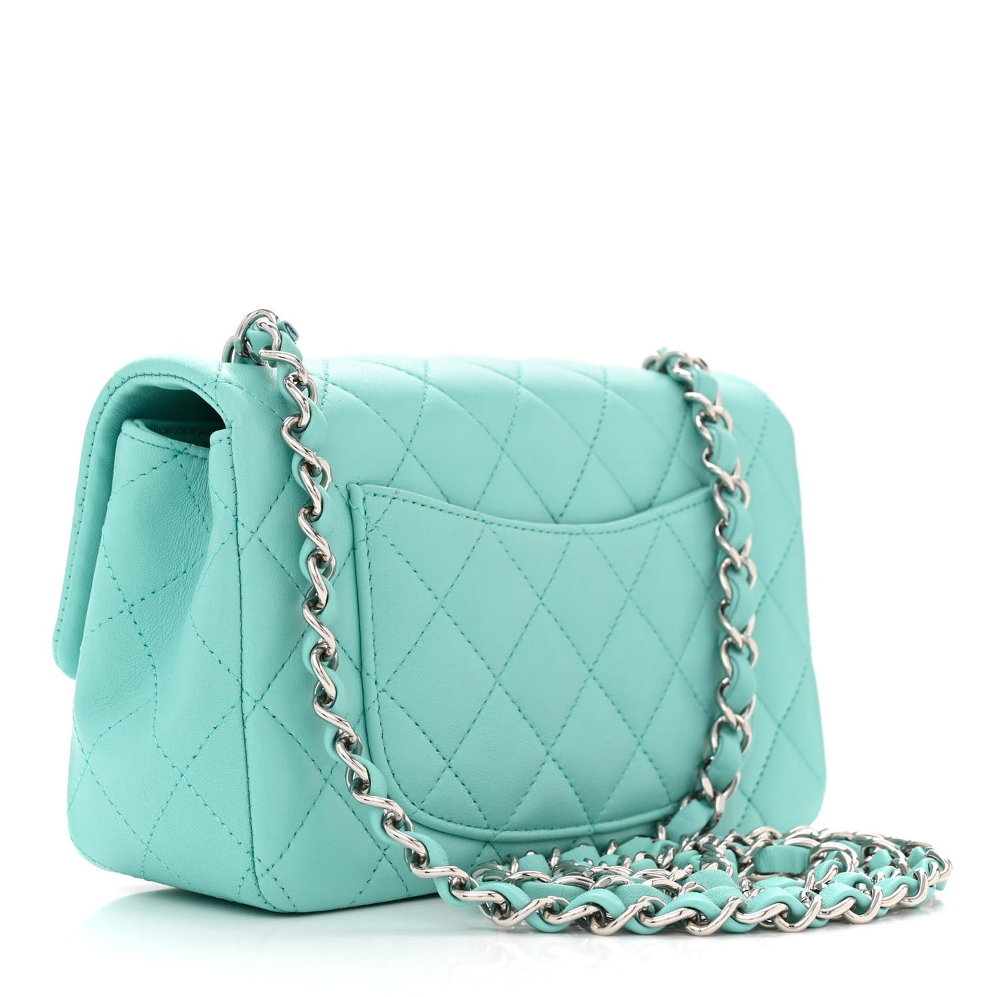 Lambskin Quilted Mini Rectangular Flap Light Blue