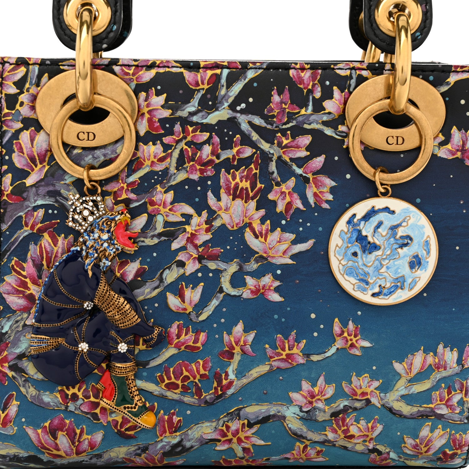 Christian Dior Smooth Calfskin Raqib Shaw Art Mini Lady Dior Navy Multicolor 11 of 12