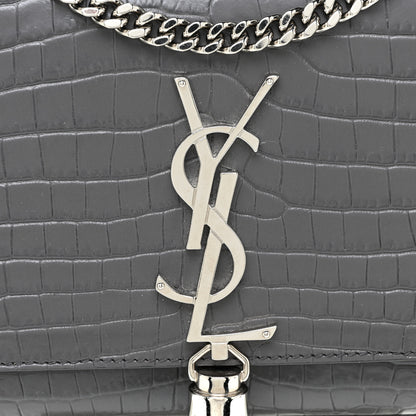 Saint Laurent Calfskin Crocodile Embossed Medium Classic Monogram Kate Tassel Satchel Dark Grey 6 of 11