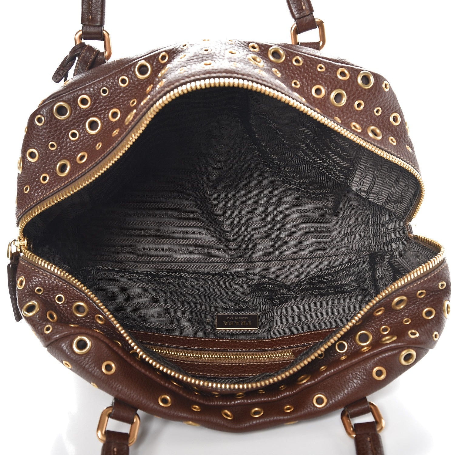 Prada Vitello Daino Grommet Satchel Bruciato 5 of 8
