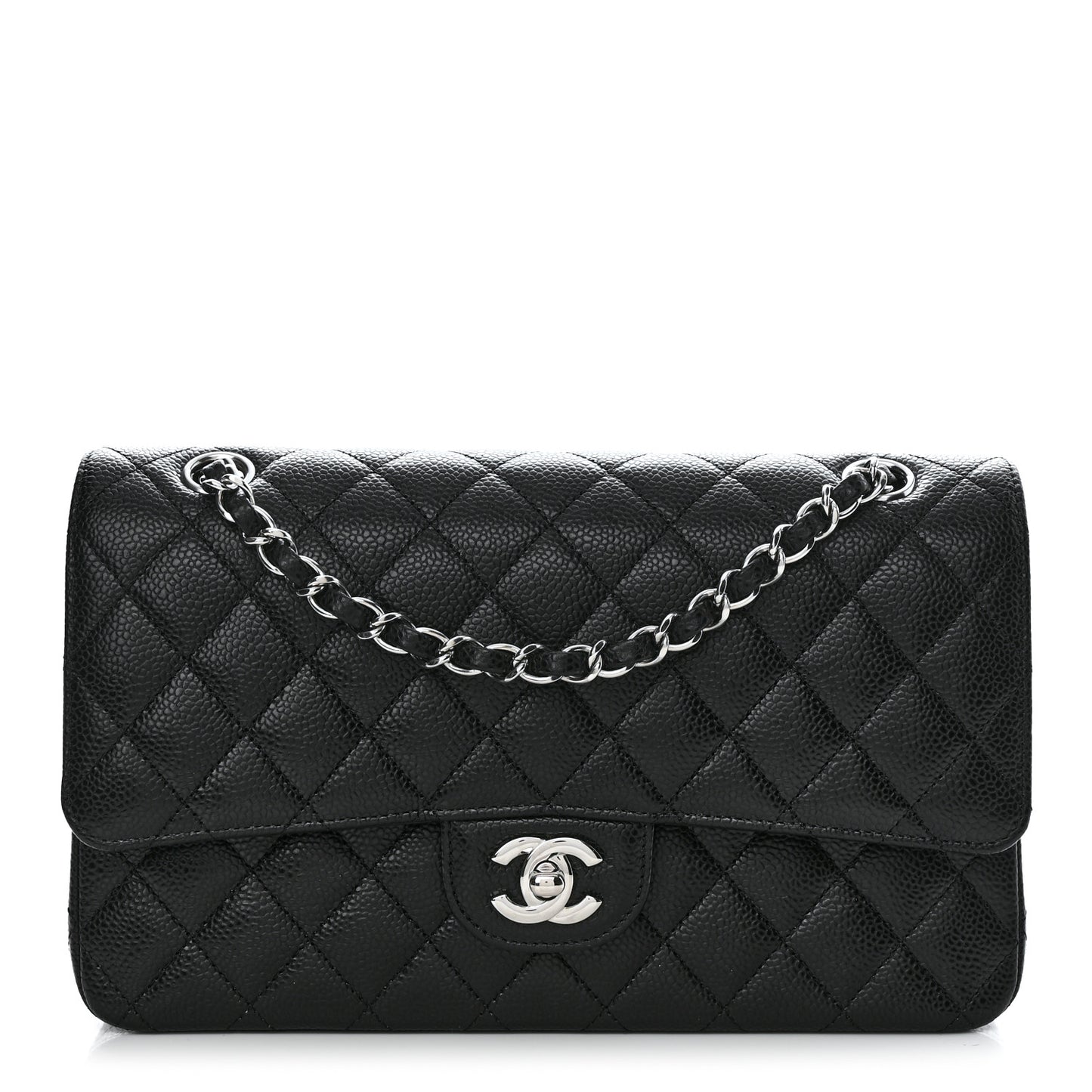 Caviar Quilted Medium Double Flap Black