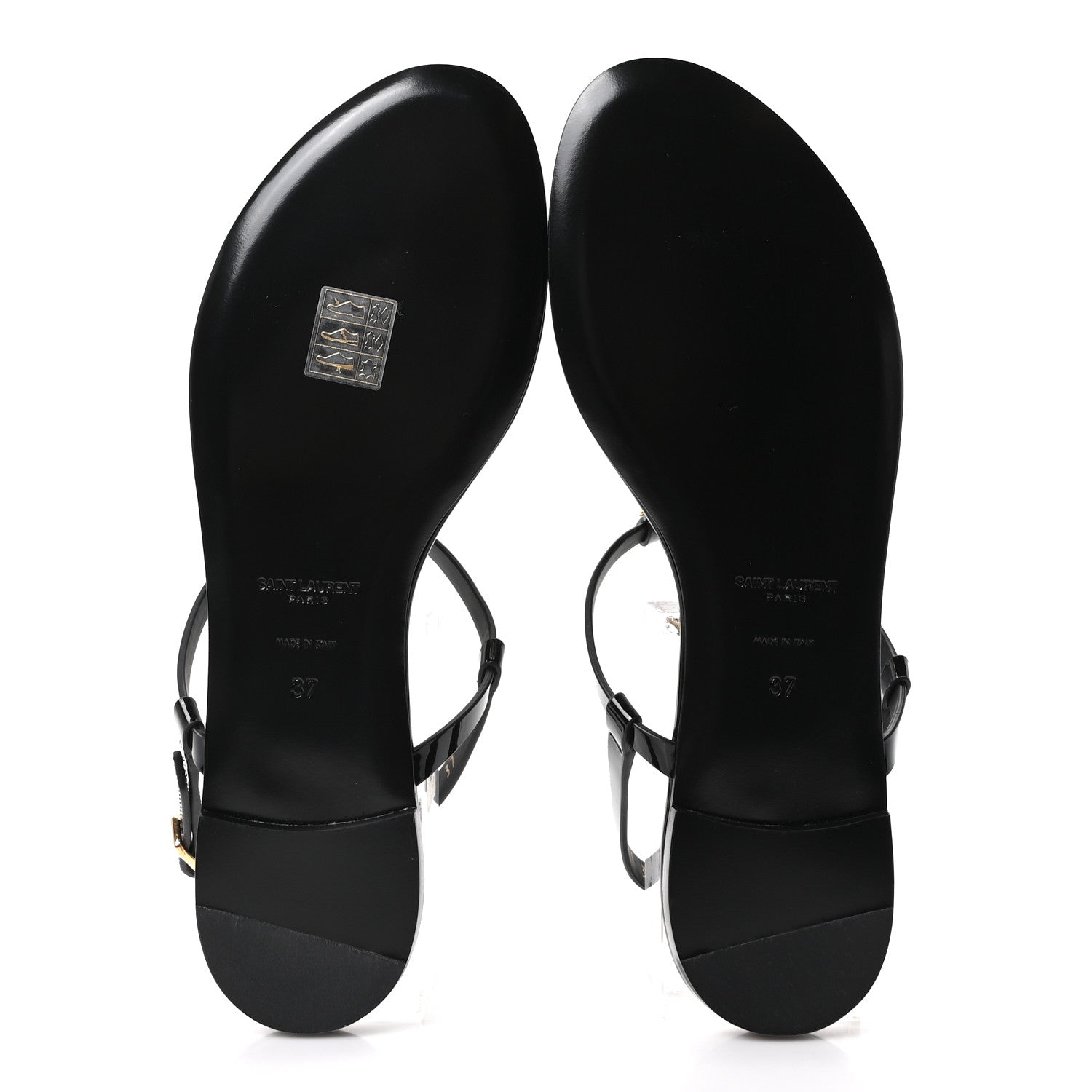 Saint Laurent Patent Calfskin Cassandra Monogram Sandals 37 Black 6 of 10