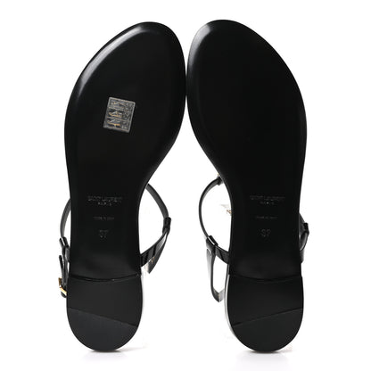 Saint Laurent Patent Calfskin Cassandra Monogram Sandals 37 Black 6 of 10
