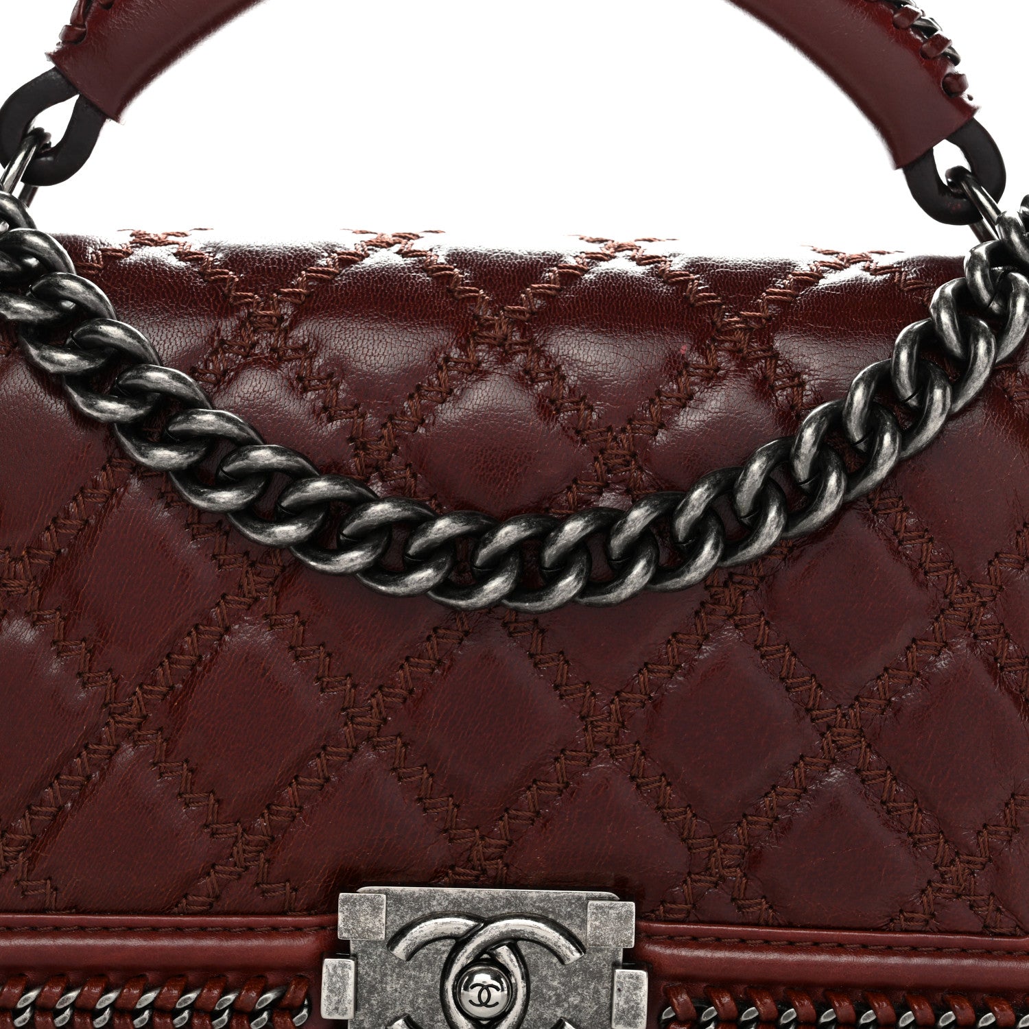 Chanel Goatskin Quilted Medium Boy Handle Flap Burgundy 7 of 9