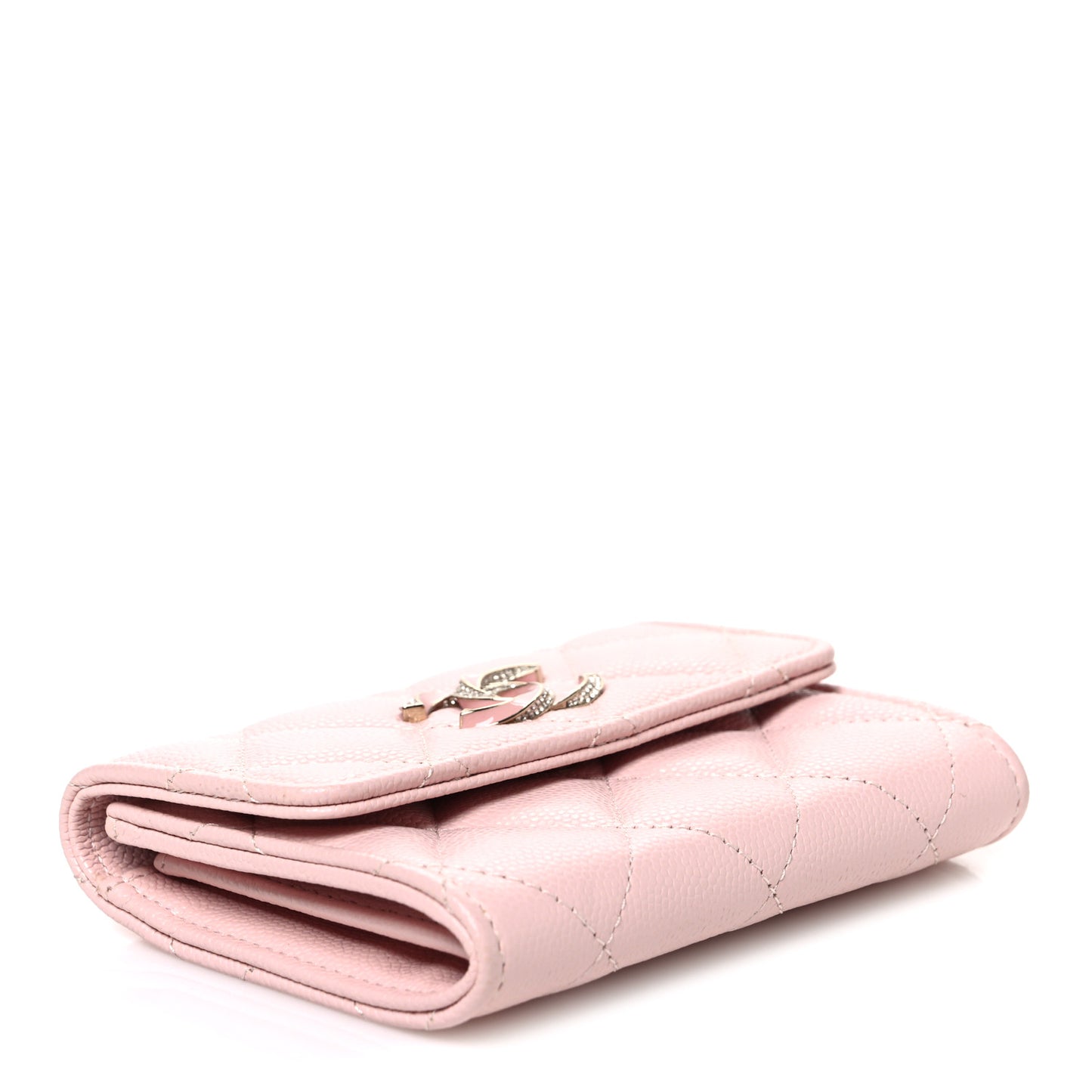 Caviar Quilted Crystal Enamel CC Flap Card Holder Pink