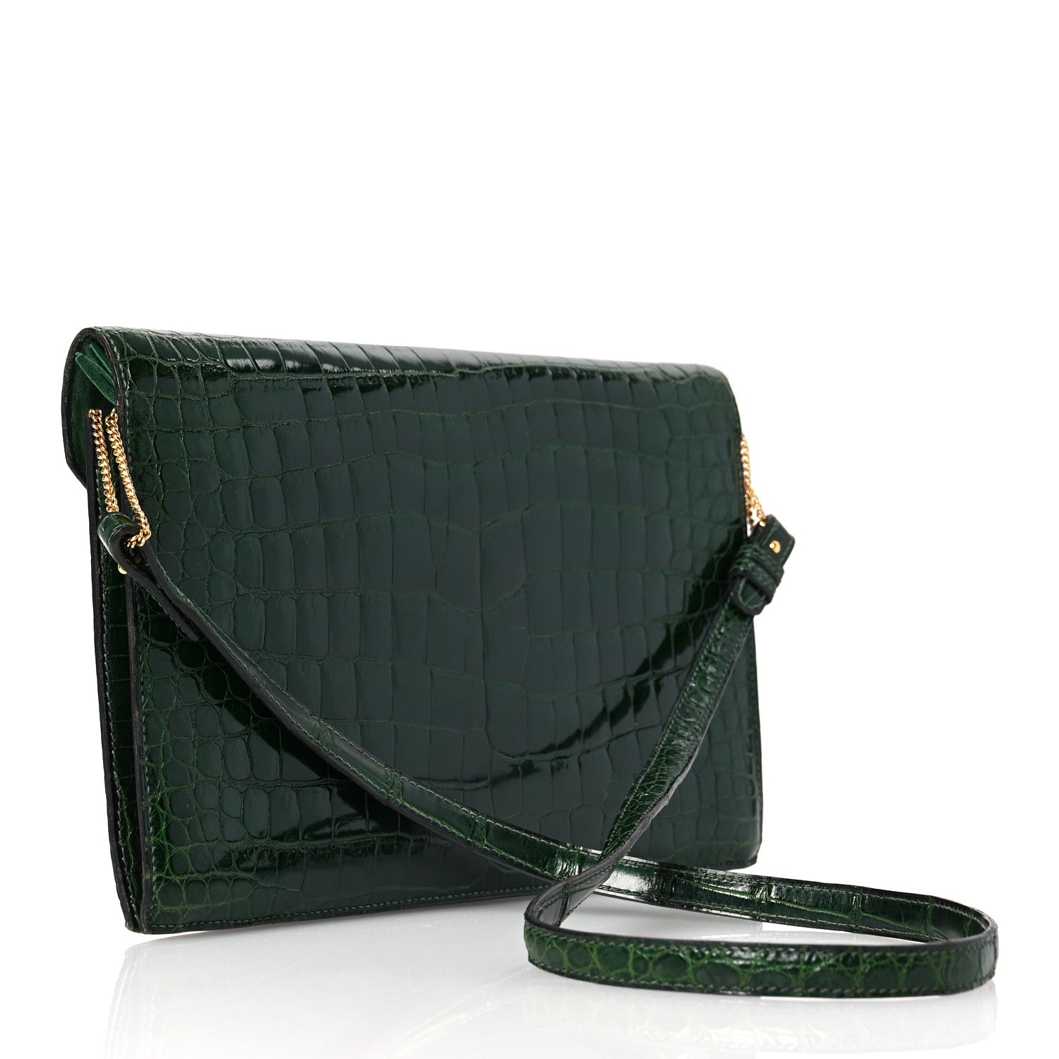 Hermes Shiny Porosus Crocodile Lydie Clutch Vert Fonce 3 of 18
