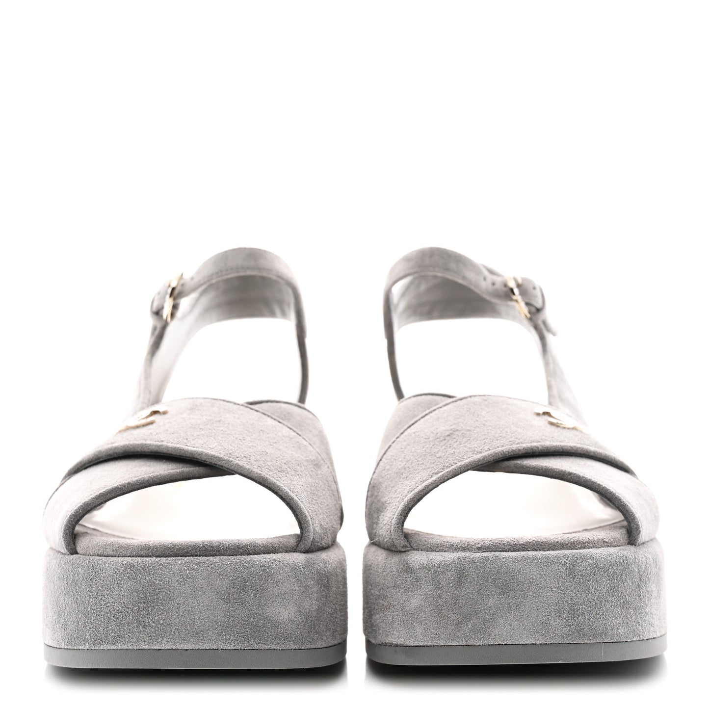 Suede Calfskin Peep Toe Wedge Sandals 40.5 Grey