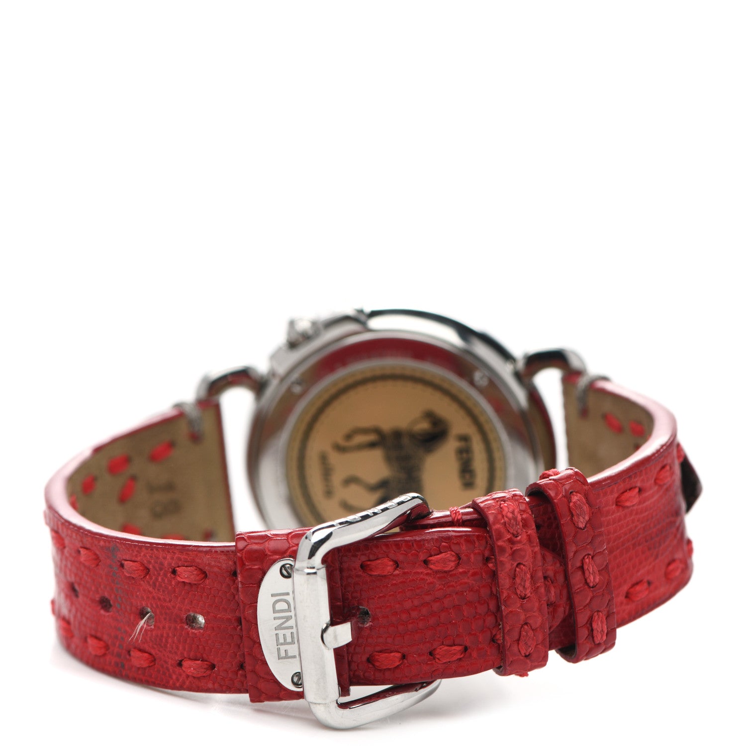 Fendi Stainless Steel Calfskin Diamond Mother of Pearl 37mm Selleria Quartz Watch Red 3 of 5