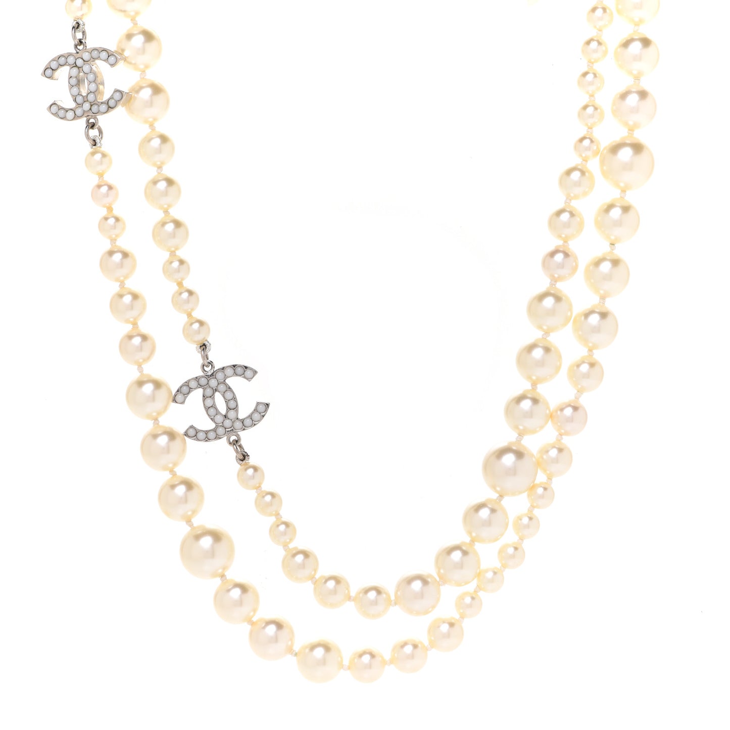 Pearl Multistrand CC Long Necklace Pearly White