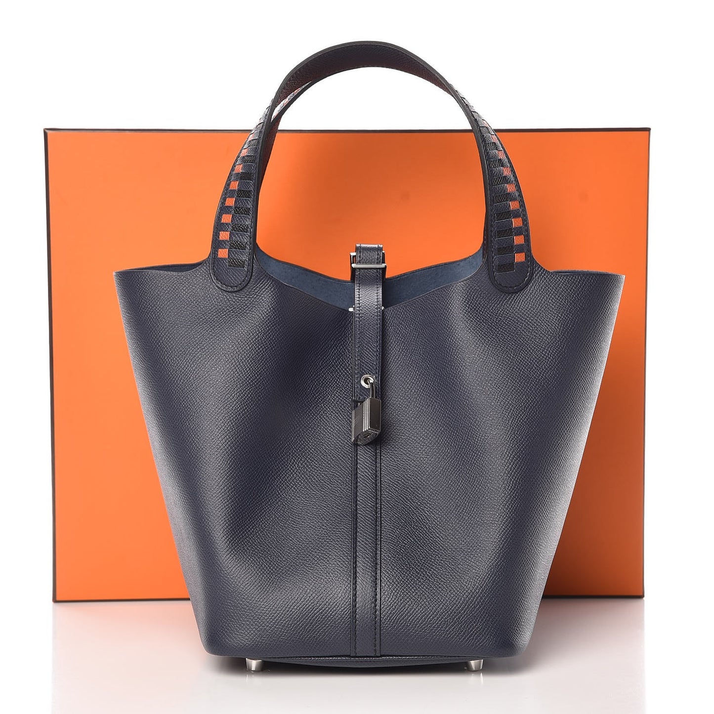 Epsom Tressage De Cuir Picotin Lock 22 MM Bleu Indigo Black Terre Battue