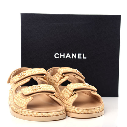 Chanel Braided Fabric Velcro Dad Sandals 39 Beige 11 of 12
