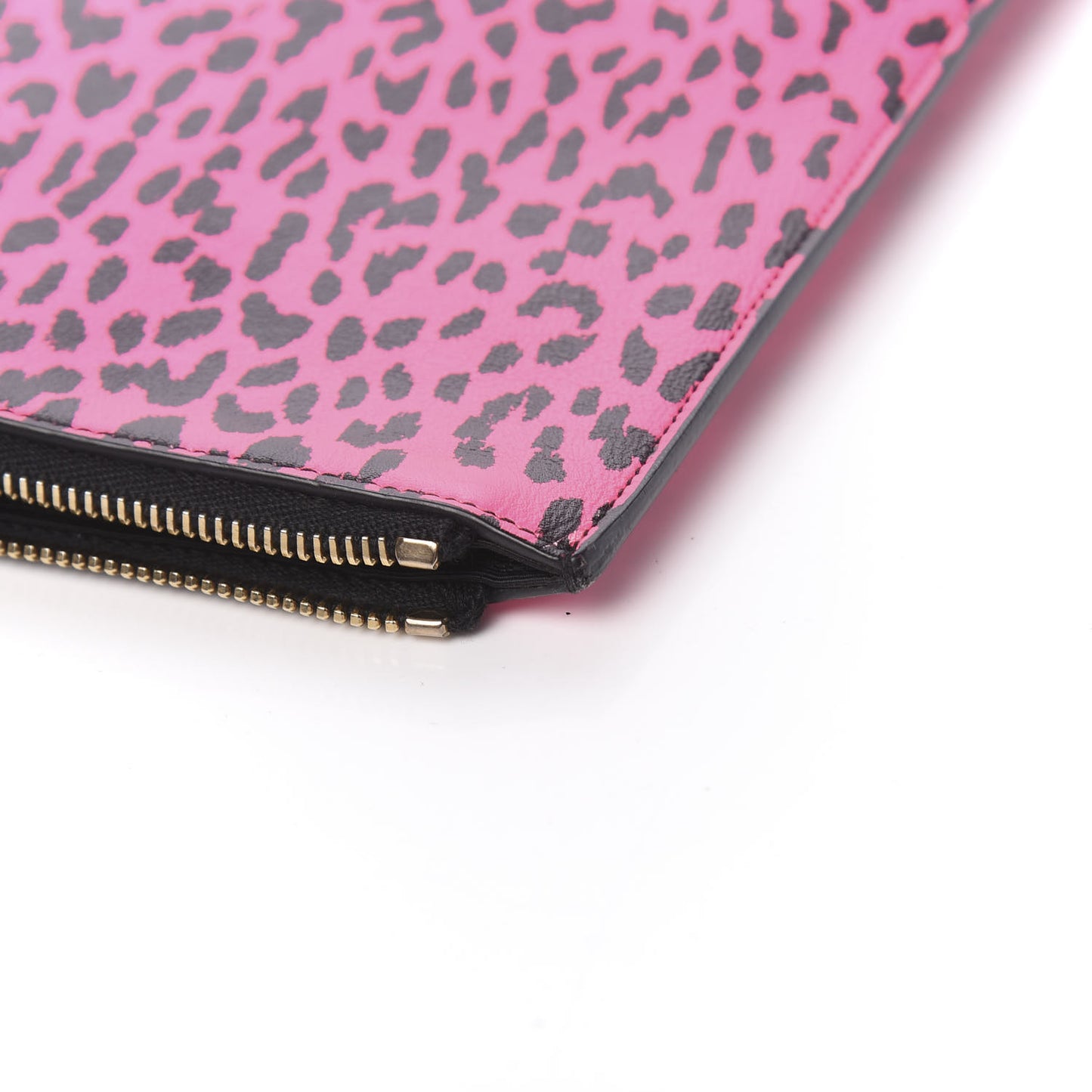 Calfskin Baby Cat Print Medium Zip Clutch Hot Pink