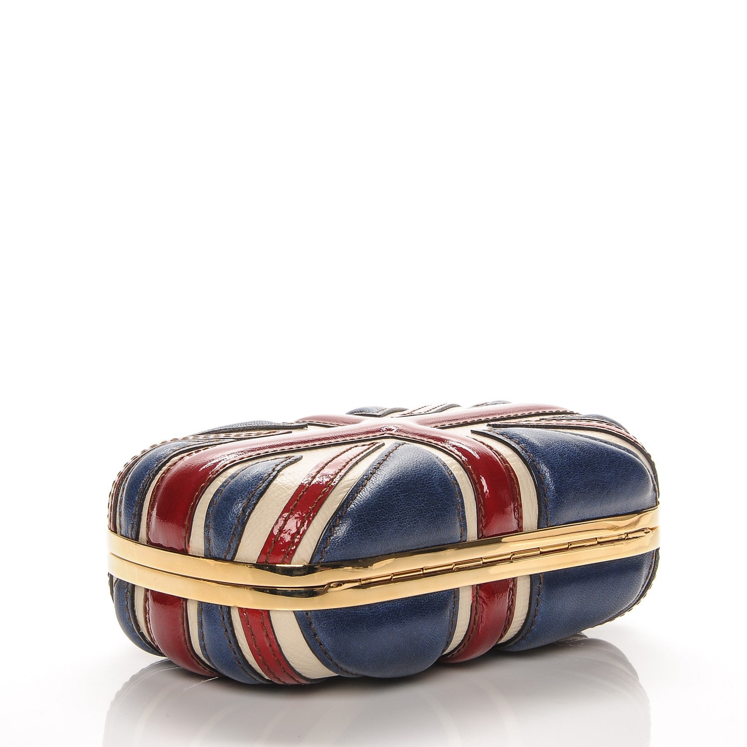 Alexander McQueen Patent Calfskin Britannia Skull Box Clutch Red Blue 4 of 8