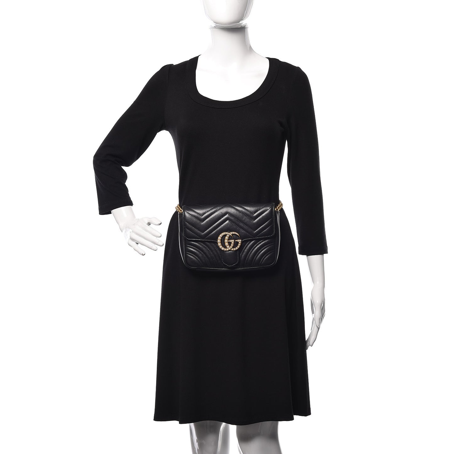 Calfskin Matelasse Pearly GG Marmont Chain Belt Bag Black