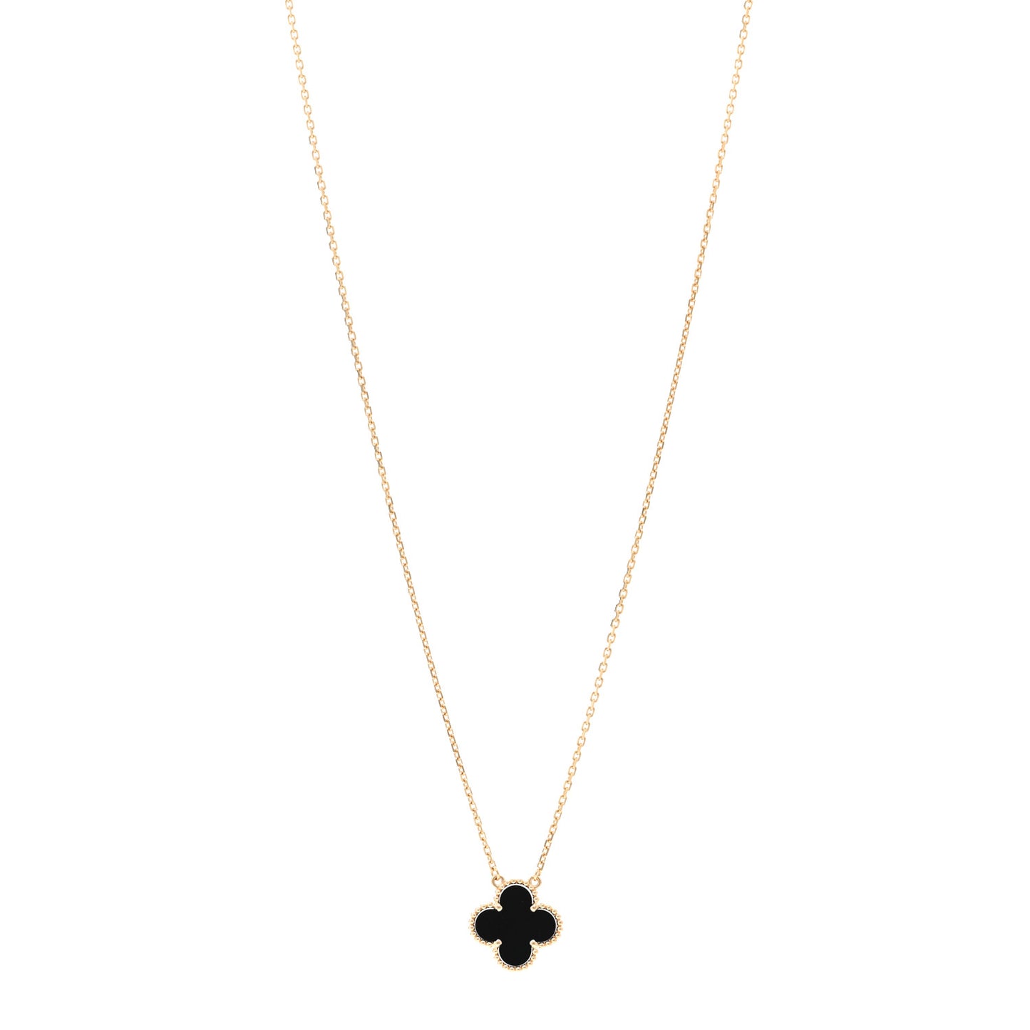18K Yellow Gold Black Onyx Vintage Alhambra Pendant Necklace