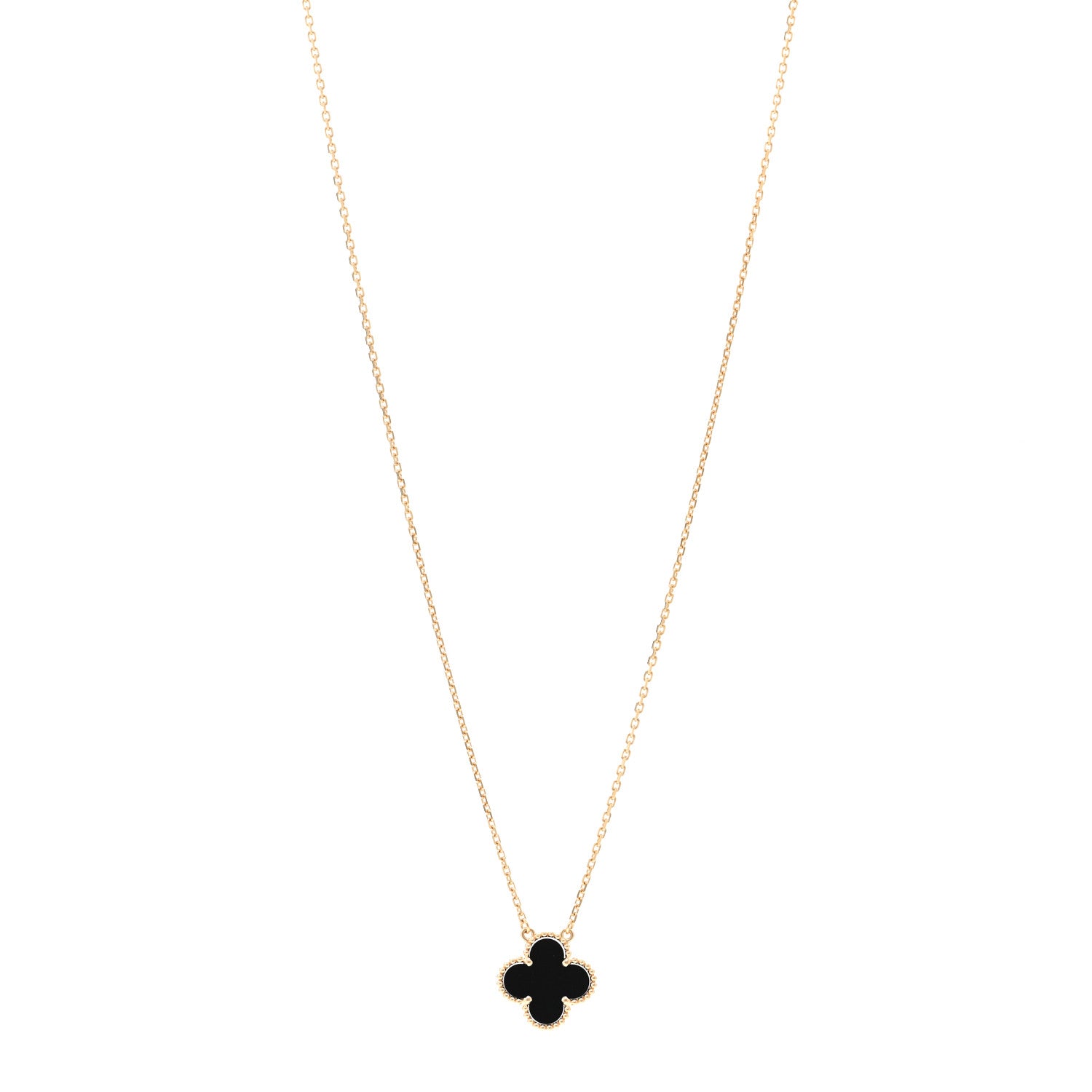 Van Cleef & Arpels 18K Yellow Gold Black Onyx Vintage Alhambra Pendant Necklace 1 of 5