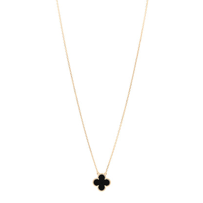 Van Cleef & Arpels 18K Yellow Gold Black Onyx Vintage Alhambra Pendant Necklace 1 of 5