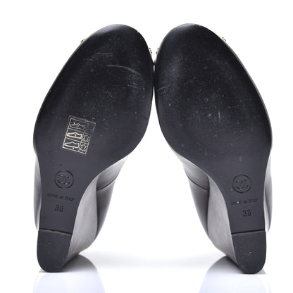 Chanel Lambskin Studded CC T-Strap Wedges 38 Black 7 of 12