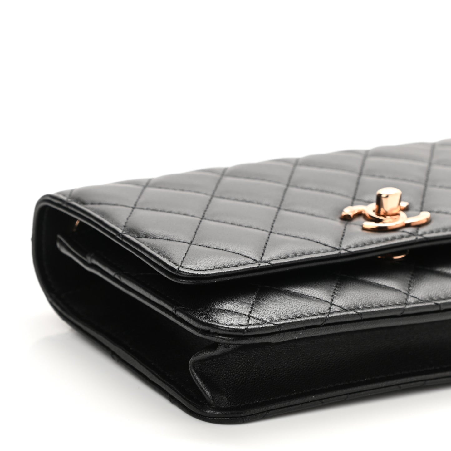 Lambskin Quilted Trendy CC Wallet On Chain WOC Black