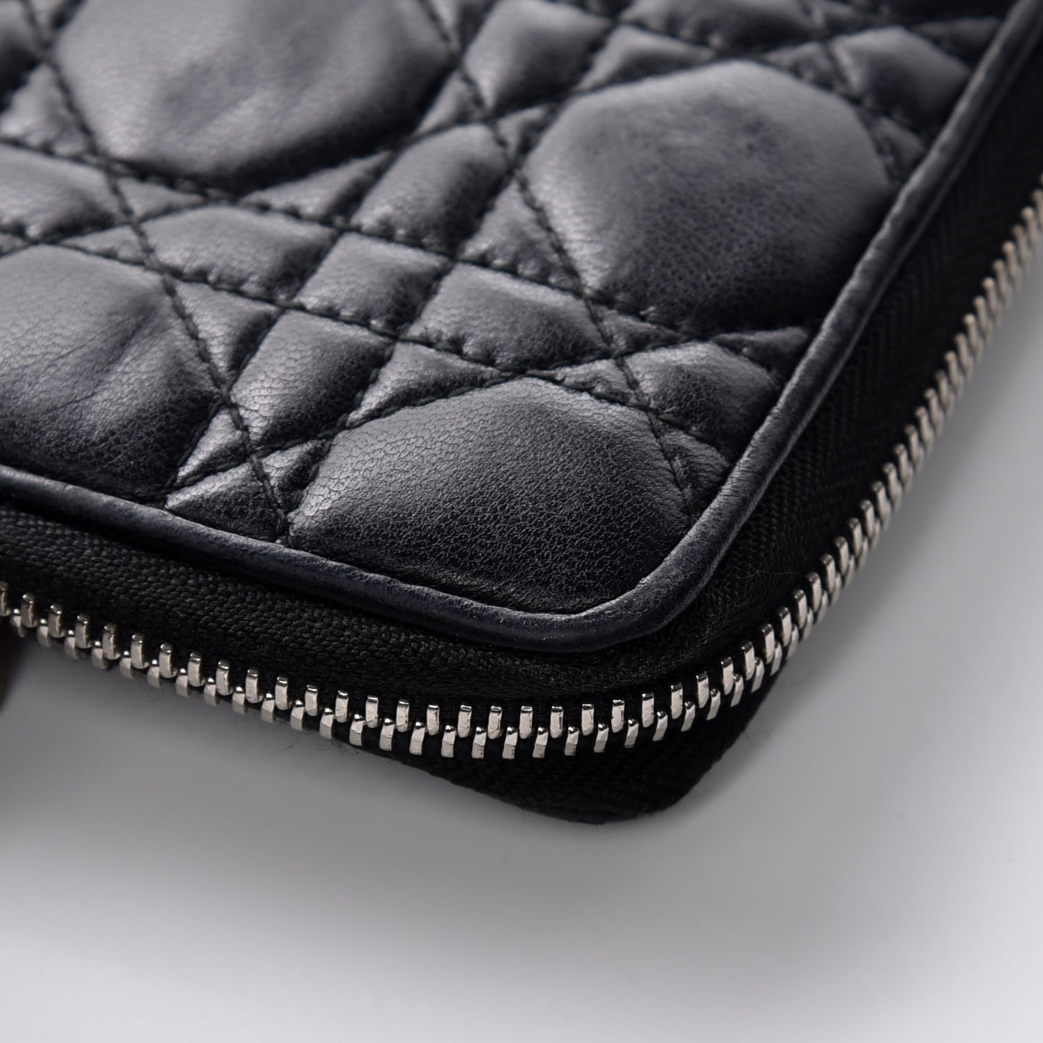 Christian Dior Lambskin Cannage Lady Dior Zip Wallet Black 6 of 11