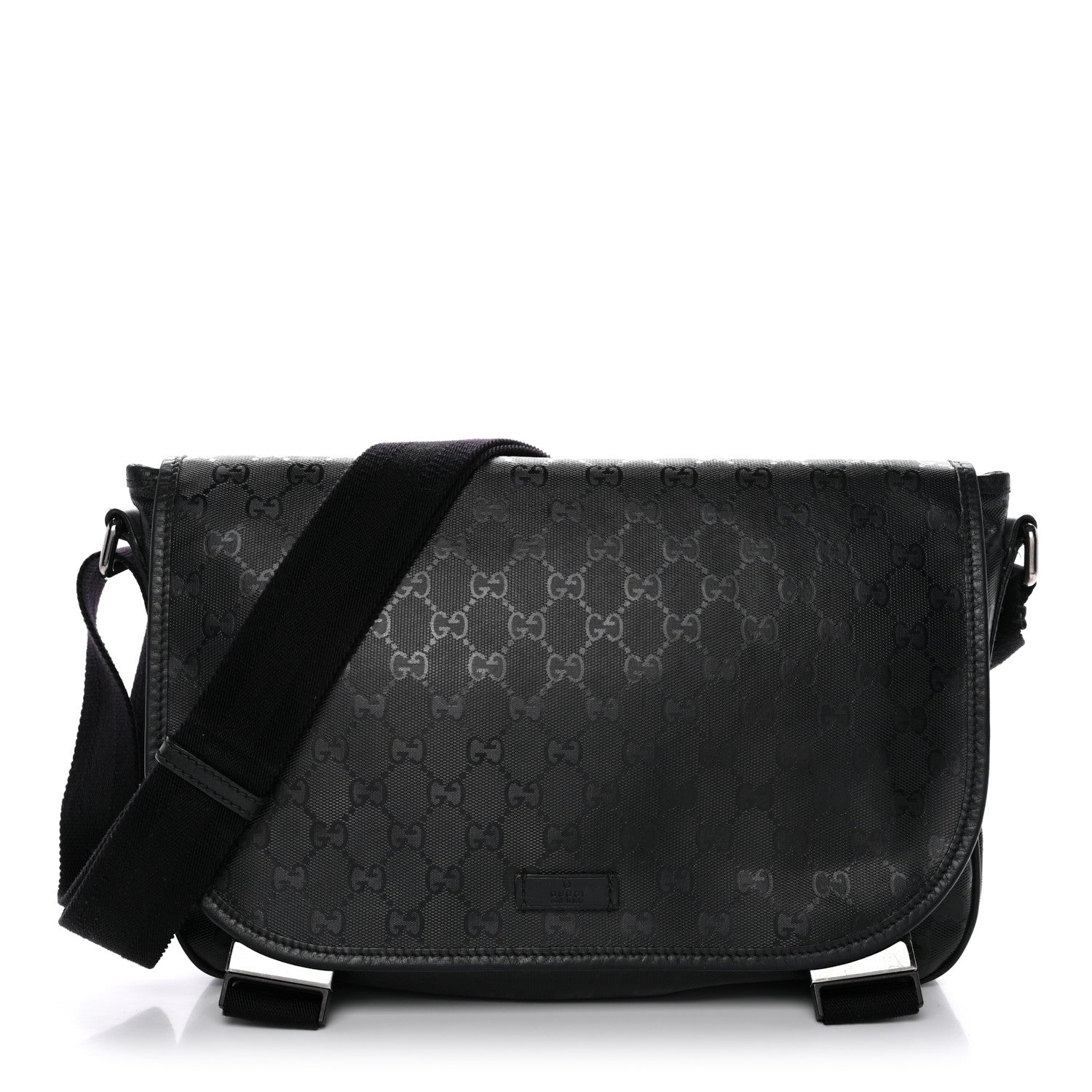 Gucci Imprime Monogram Medium Double Buckle Flap Messenger Bag Black 1 of 14